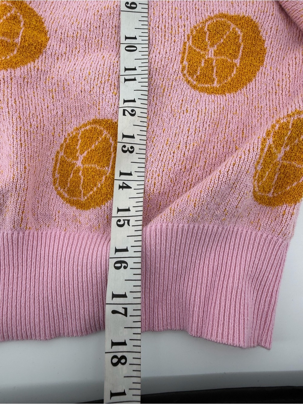 525 America Pink Orange Citrus Fruit Print Knit Sweater Balloon Sleeve XS - Picture 4 of 6